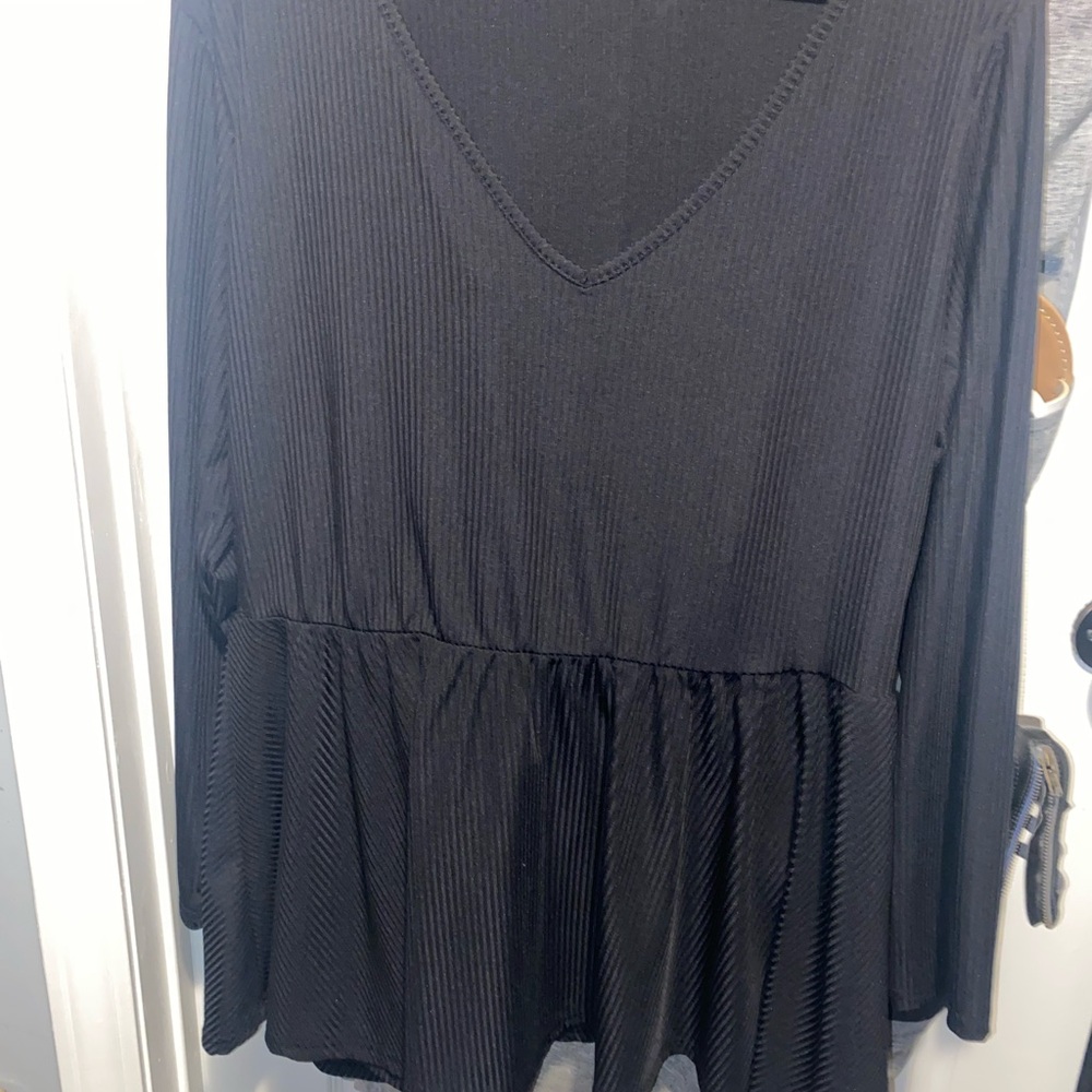 Black V-Neck Women's Top